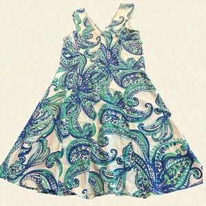 Lilly Pulitzer Womens Fit‎ Flare Sleeveless Dress Blue Green Paisley Print M